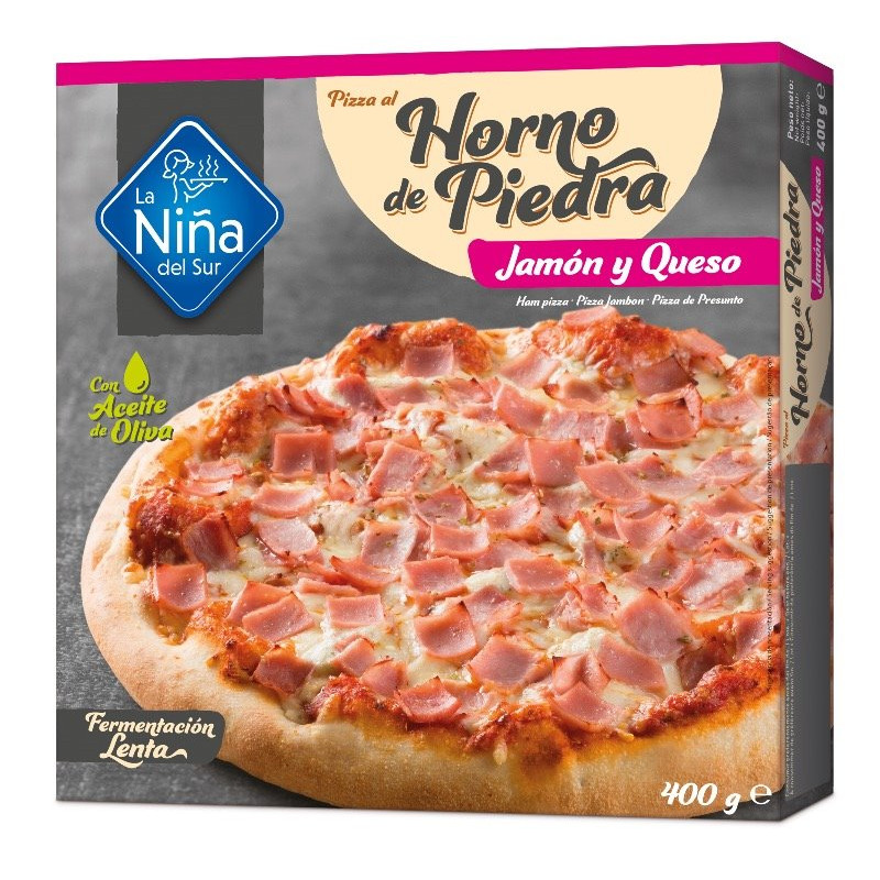 Pizza horno de piedra Jamon y Queso 400gr.